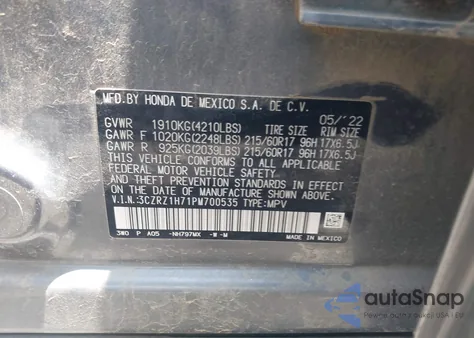 2023 Honda Hr-V 2Wd Ex-L from USA, damaged, VIN 3CZRZ1H71PM700535